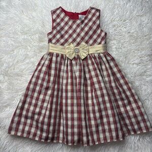 Rare Editions Red Plaid Fit and Flare Dress with Gold Accents